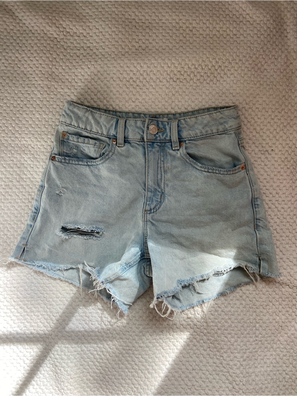 Garage Light Blue Distressed High-Rise Denim Shorts